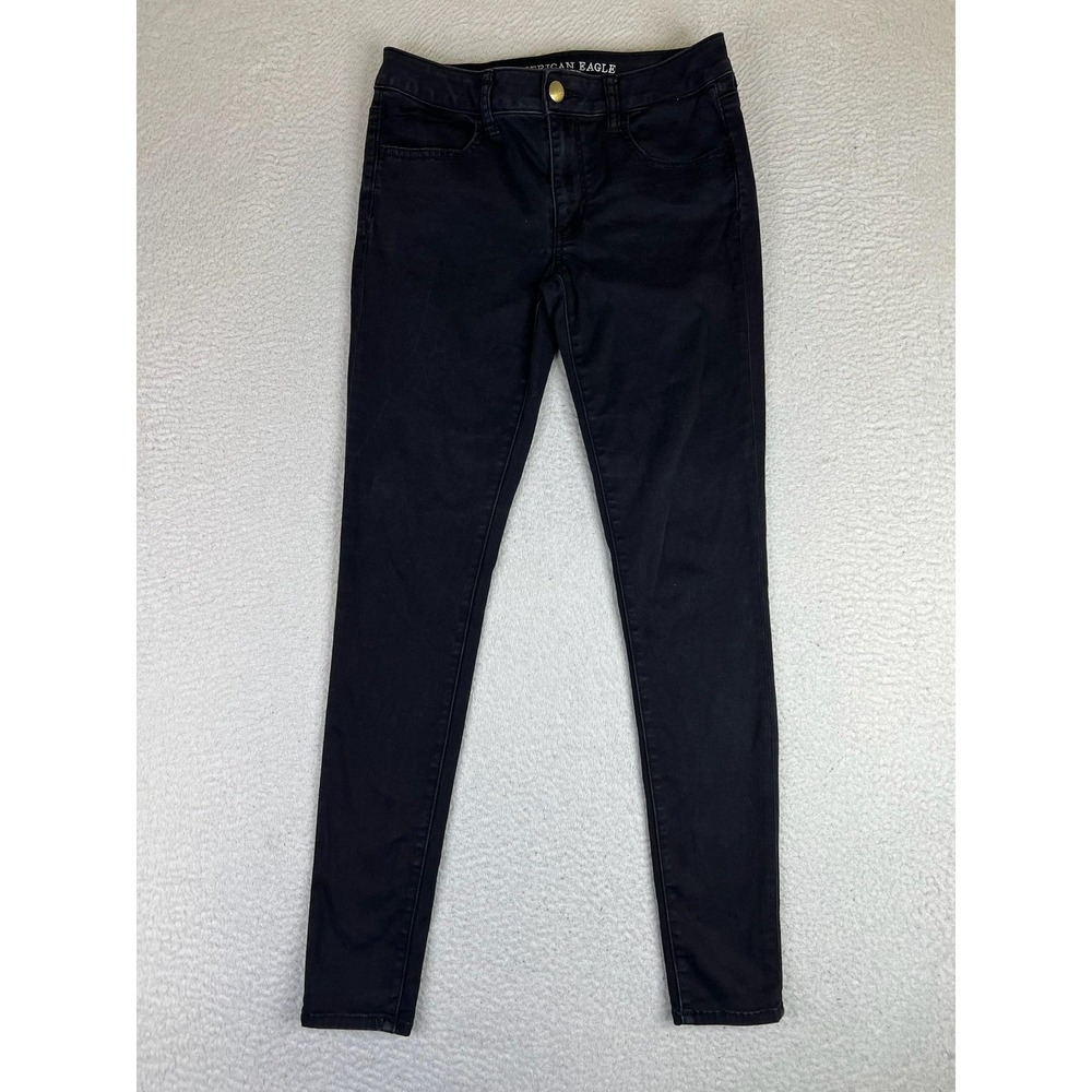 American Eagle Outfitters Jegging Jeans Womens 8 Long Black Sateen Super Stretch